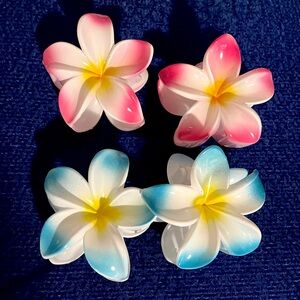 Tropical Plumeria Flower Hair Clips - Pink and Blue